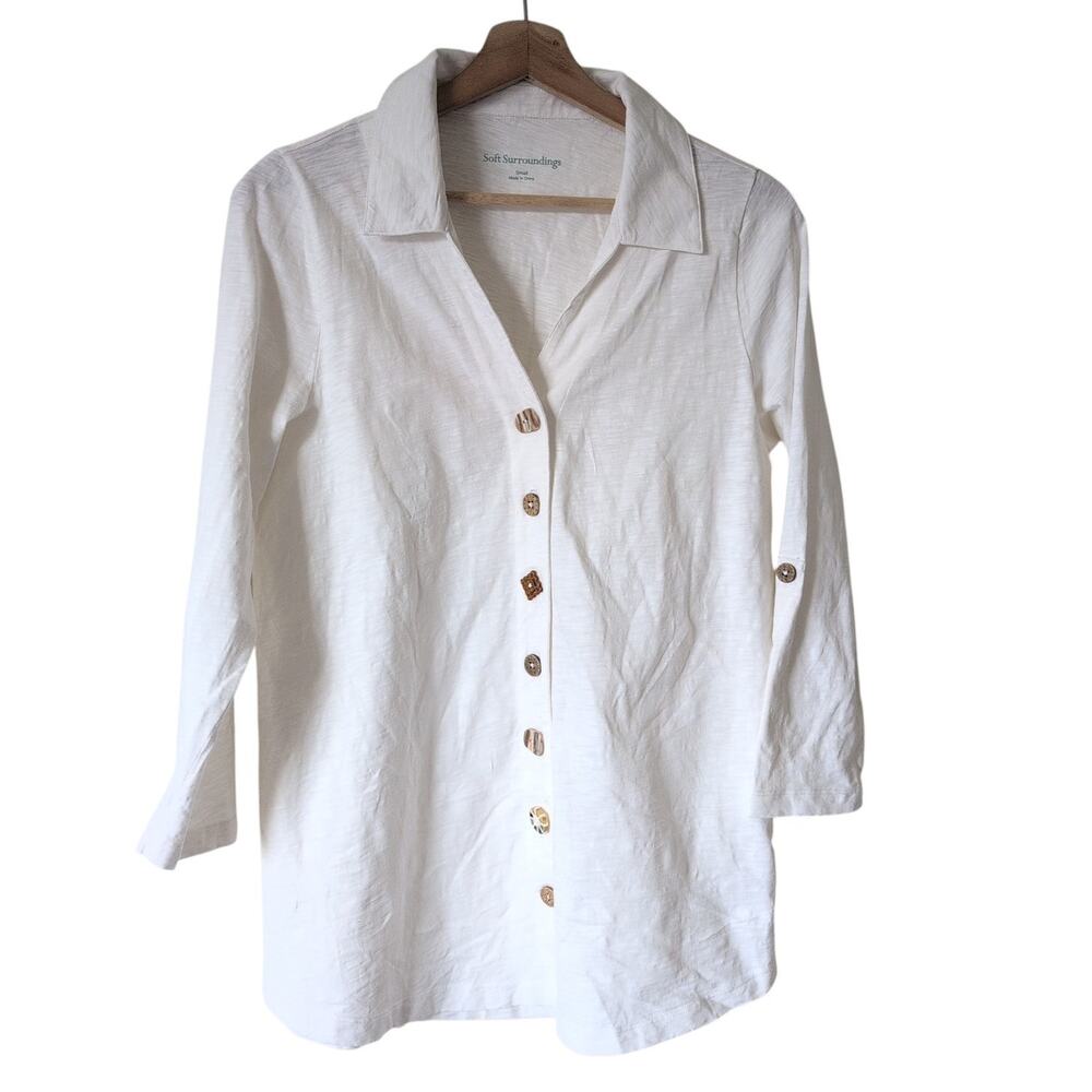 Soft Surroundings Button-Down Shirt Sz Small 100% Cotton Lagenlook Artsy Classy